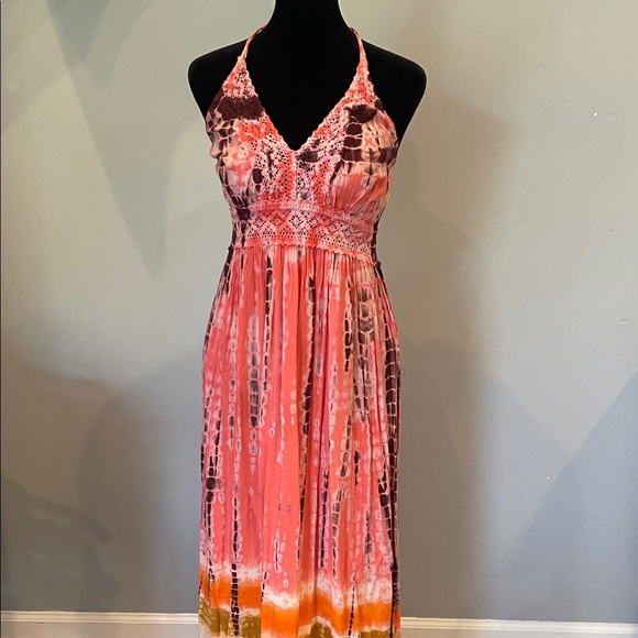Elegant Pink and Orange Halter maxi Dress Steve Madden small - Picture 1 of 4